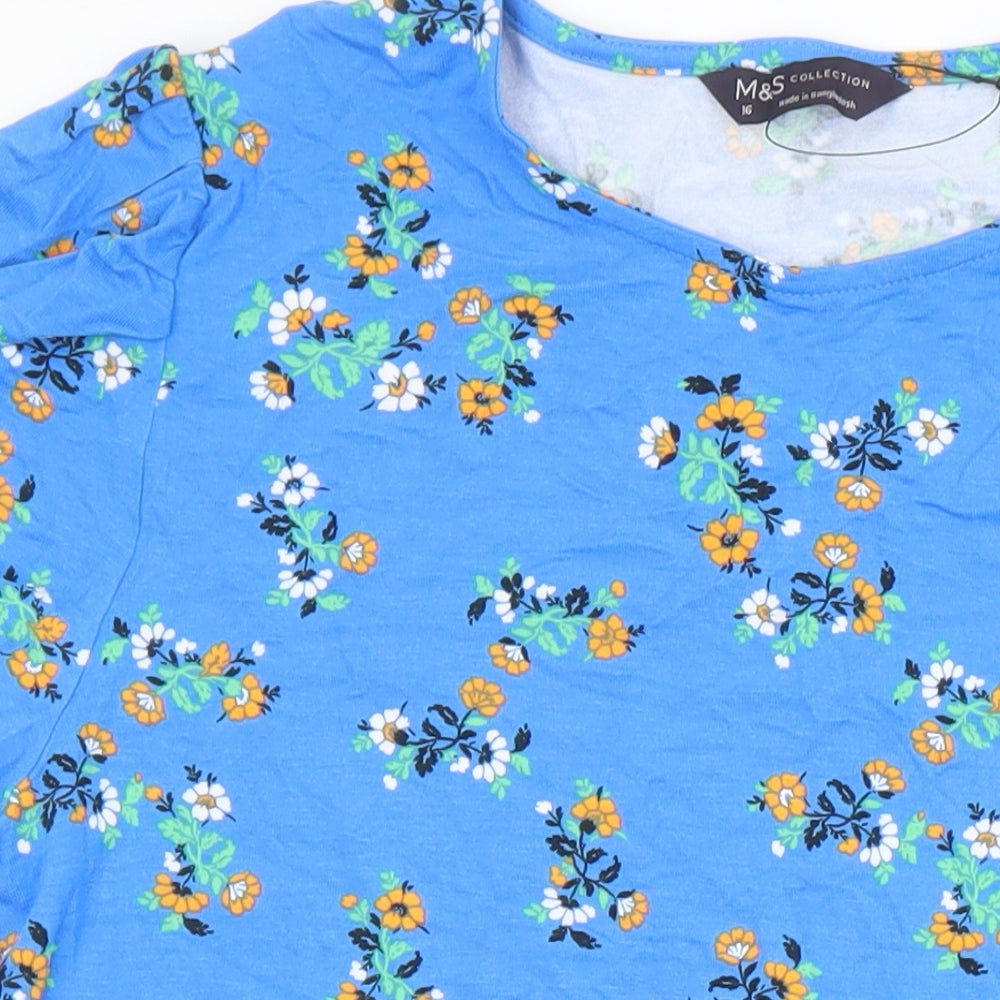 M&S Collection Womens Multicoloured Floral Viscose A-Line Size 16 Round Neck