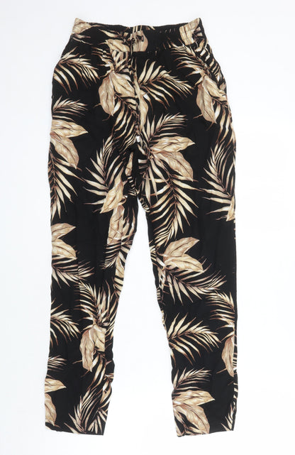 New Look Womens Multicoloured Geometric Viscose Carrot Trousers Size 6 L26 in Regular Tie - Elasticated Waist