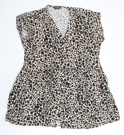 Blue Chameleon Womens Multicoloured Animal Print Polyester Blend A-Line Size 16 V-Neck Button - Pockets