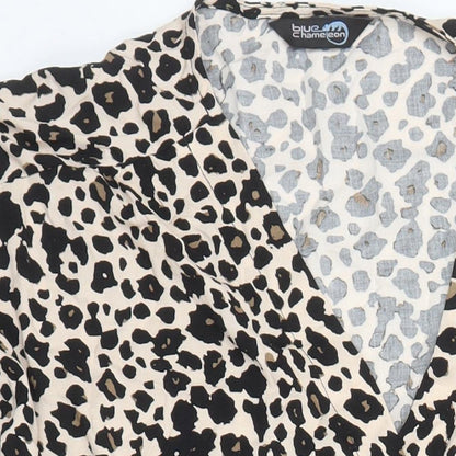 Blue Chameleon Womens Multicoloured Animal Print Polyester Blend A-Line Size 16 V-Neck Button - Pockets