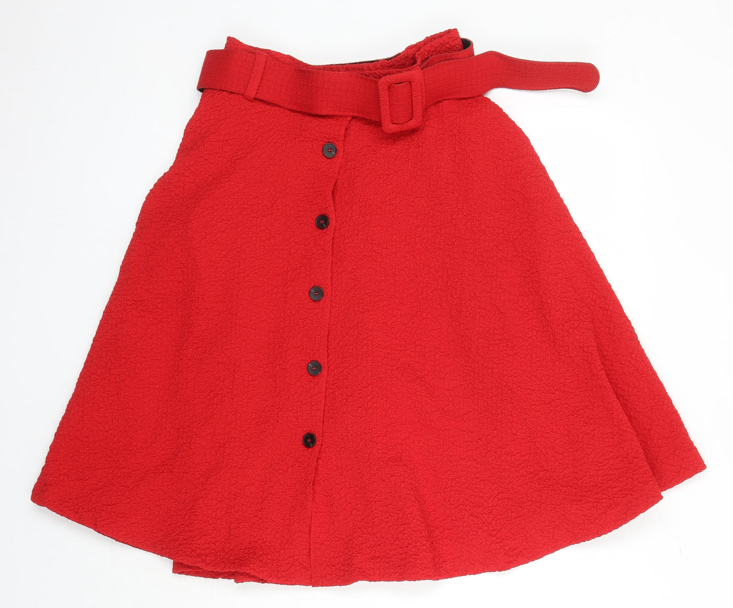 FRNCH Paris Womens Red Polyester A-Line Skirt Size S Zip - Elasticated Waist with belt