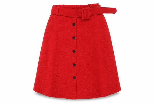 FRNCH Paris Womens Red Polyester A-Line Skirt Size S Zip - Elasticated Waist with belt