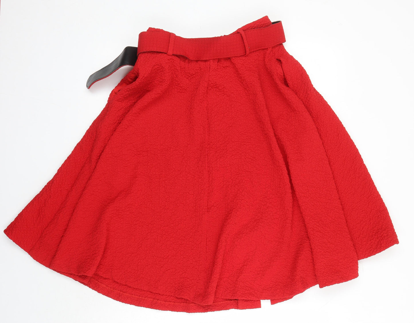 FRNCH Paris Womens Red Polyester A-Line Skirt Size S Zip - Elasticated Waist with belt