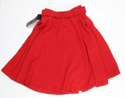 FRNCH Paris Womens Red Polyester A-Line Skirt Size S Zip - Elasticated Waist with belt
