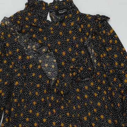New Look Womens Black Geometric Viscose A-Line Size 12 Mock Neck Button