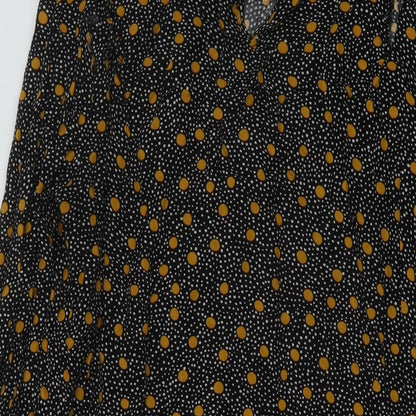 New Look Womens Black Geometric Viscose A-Line Size 12 Mock Neck Button