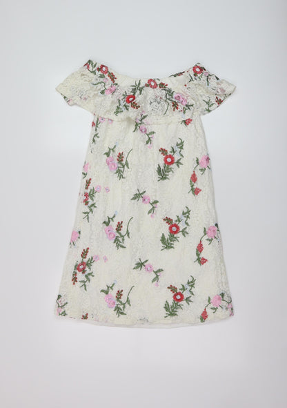 New Look Womens White Floral Cotton A-Line Size 6 Square Neck Pullover