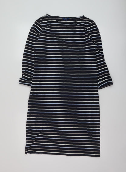 Cotton Traders Womens Blue Striped Cotton A-Line Size 10 Round Neck Pullover