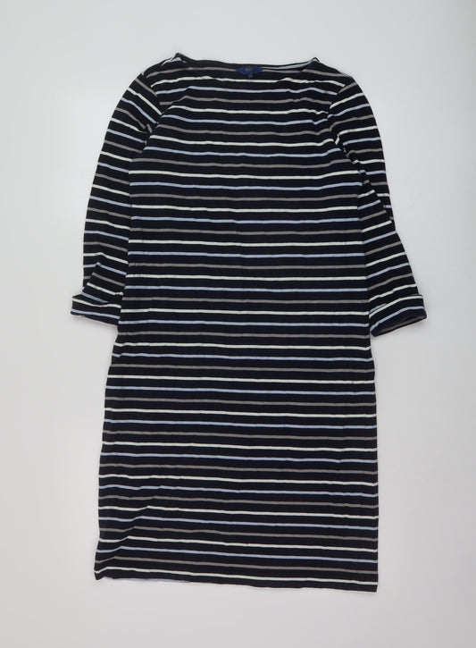 Cotton Traders Womens Blue Striped Cotton A-Line Size 10 Round Neck Pullover