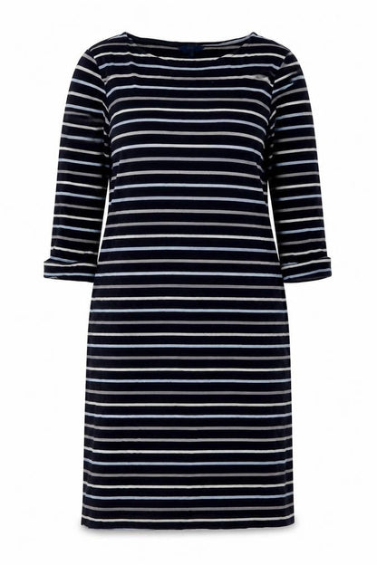 Cotton Traders Womens Blue Striped Cotton A-Line Size 10 Round Neck Pullover