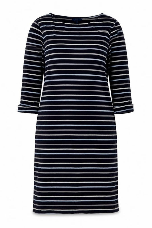 Cotton Traders Womens Blue Striped Cotton A-Line Size 10 Round Neck Pullover