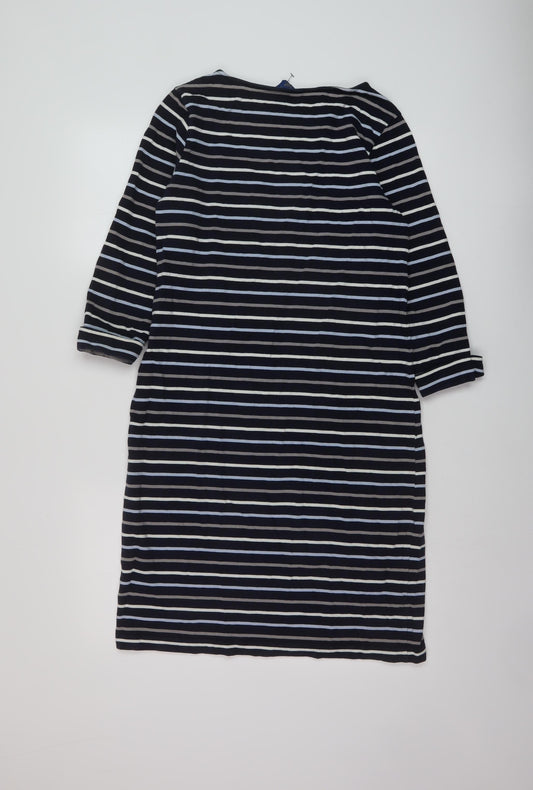 Cotton Traders Womens Blue Striped Cotton A-Line Size 10 Round Neck Pullover