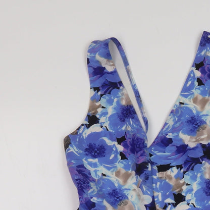 FOREVER 21 Womens Blue Floral Polyester Skater Dress Size S V-Neck Pullover