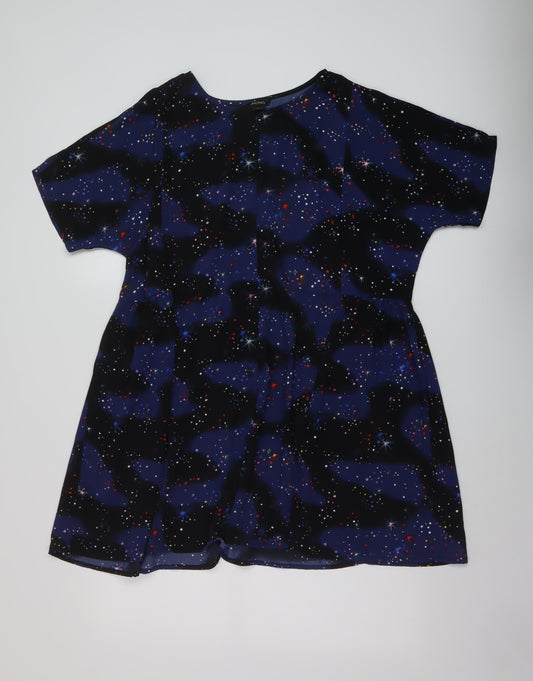 Monki Womens Black Geometric Polyester A-Line Size S Round Neck Button