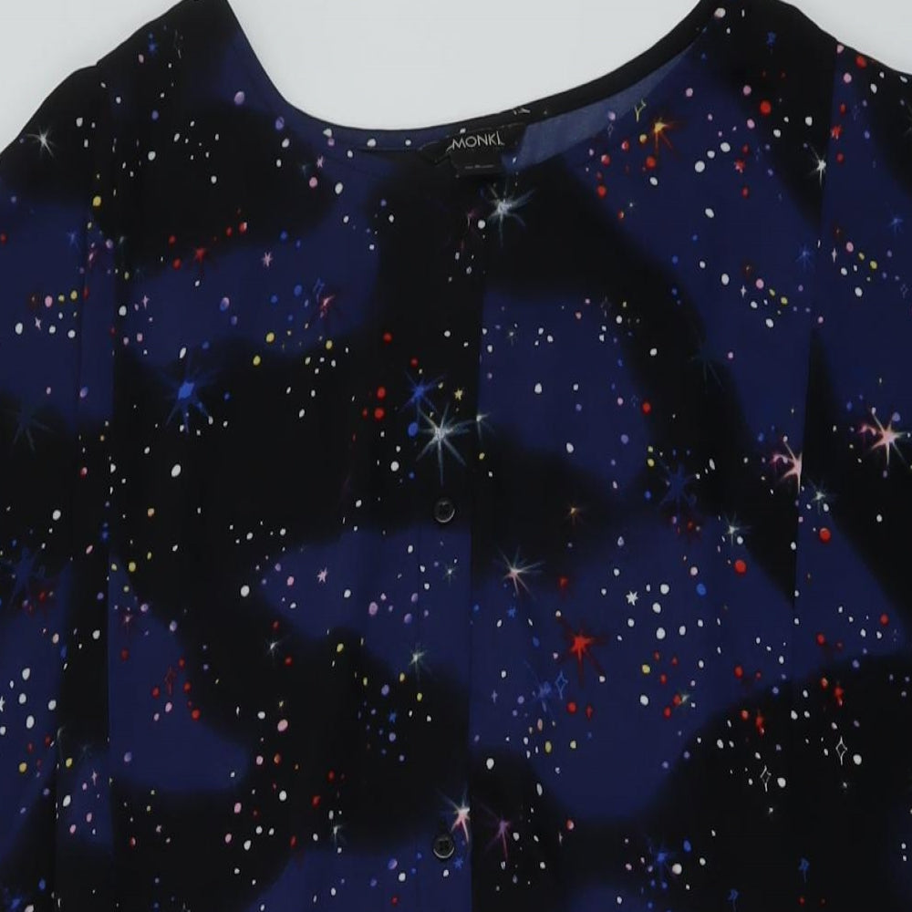 Monki Womens Black Geometric Polyester A-Line Size S Round Neck Button