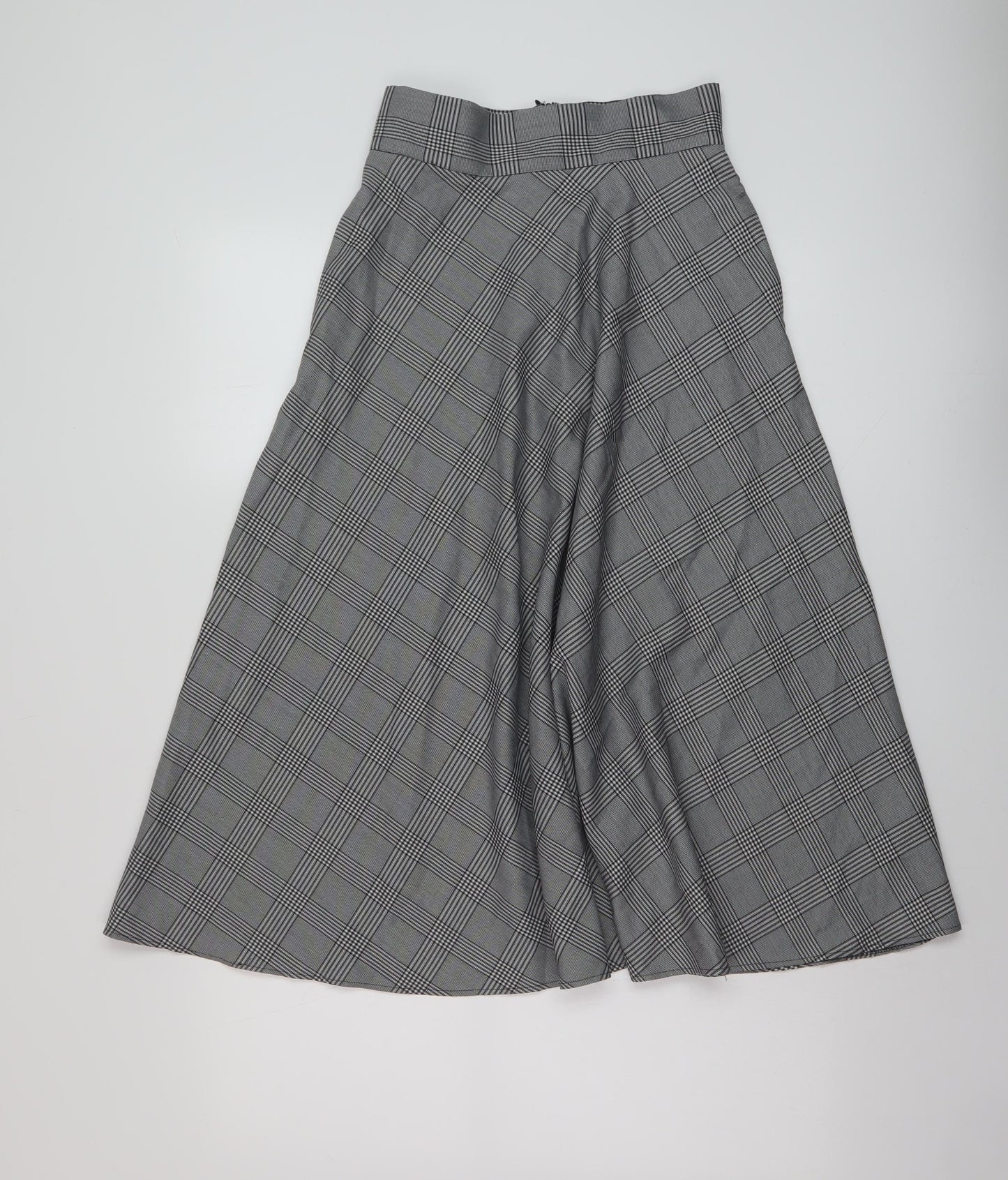 Marks and Spencer Womens Grey Plaid Polyester A-Line Skirt Size 6 Zip