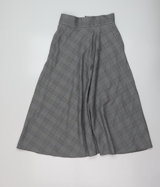 Marks and Spencer Womens Grey Plaid Polyester A-Line Skirt Size 6 Zip