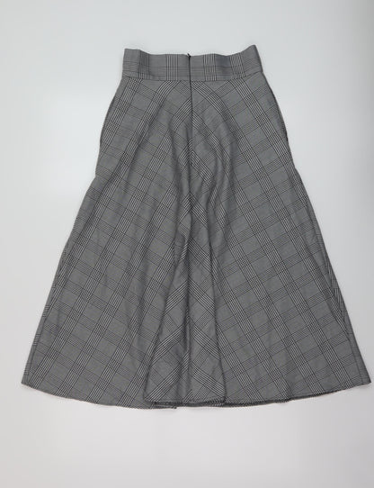 Marks and Spencer Womens Grey Plaid Polyester A-Line Skirt Size 6 Zip