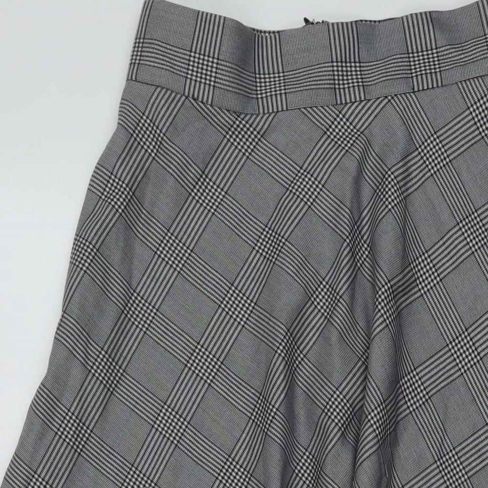 Marks and Spencer Womens Grey Plaid Polyester A-Line Skirt Size 6 Zip