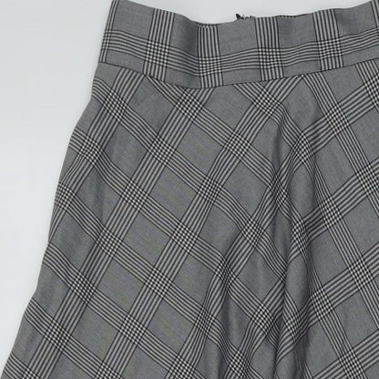Marks and Spencer Womens Grey Plaid Polyester A-Line Skirt Size 6 Zip
