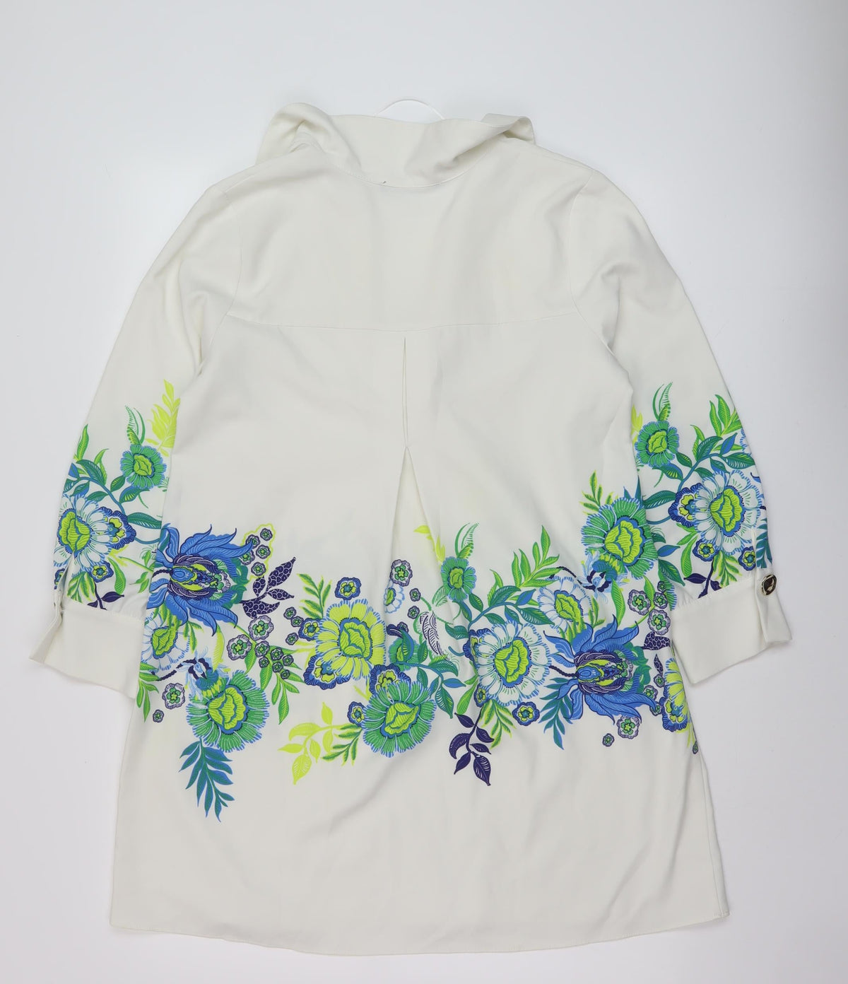 Zara Womens White Floral Polyester A-Line Size S V-Neck Pullover
