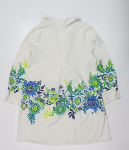 Zara Womens White Floral Polyester A-Line Size S V-Neck Pullover