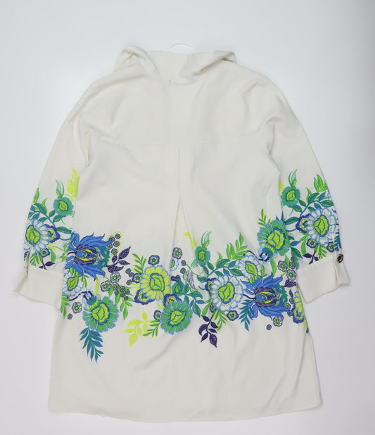 Zara Womens White Floral Polyester A-Line Size S V-Neck Pullover