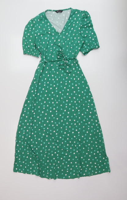 Marks and Spencer Womens Green Polka Dot Viscose A-Line Size 6 V-Neck Pullover