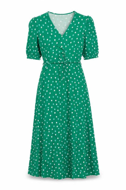 Marks and Spencer Womens Green Polka Dot Viscose A-Line Size 6 V-Neck Pullover