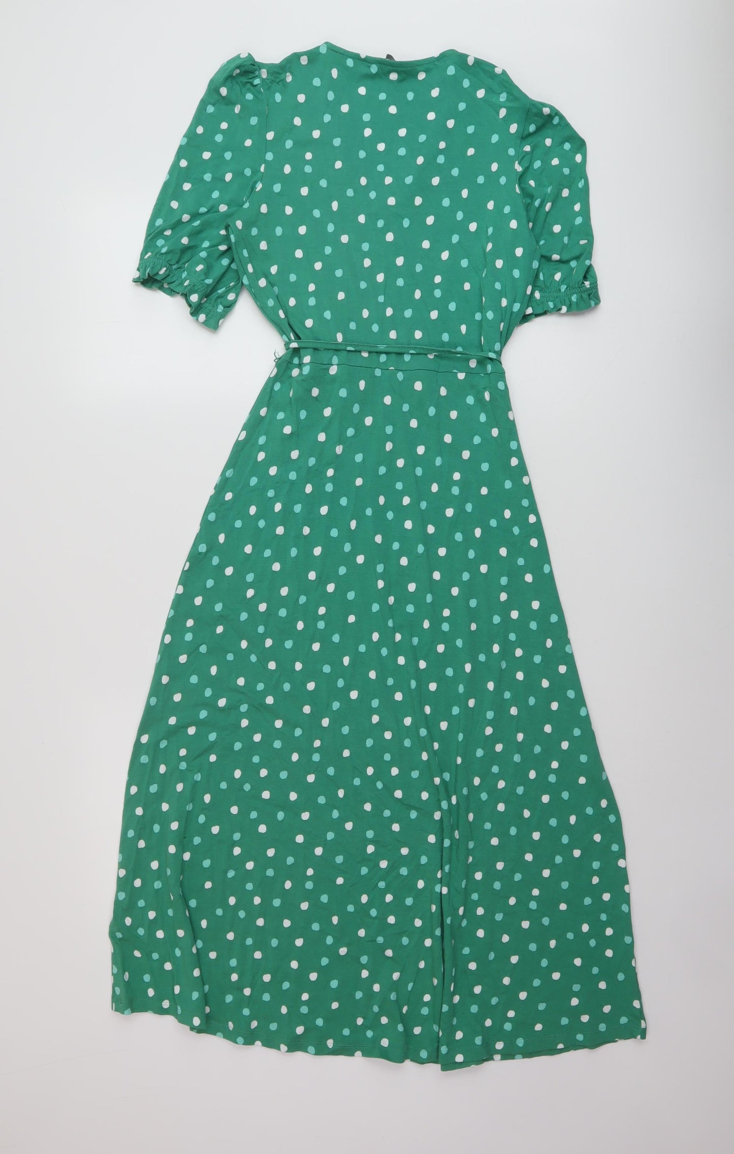 Marks and Spencer Womens Green Polka Dot Viscose A-Line Size 6 V-Neck Pullover