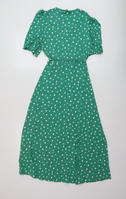 Marks and Spencer Womens Green Polka Dot Viscose A-Line Size 6 V-Neck Pullover