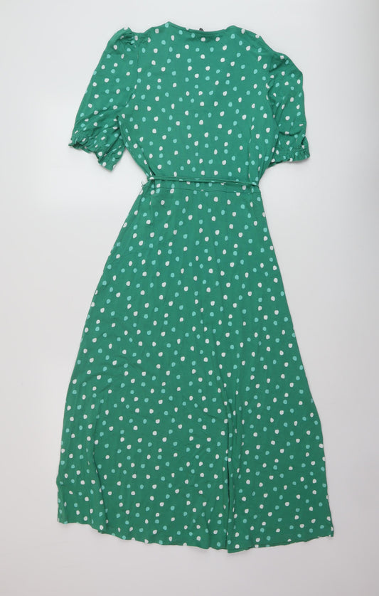 Marks and Spencer Womens Green Polka Dot Viscose A-Line Size 6 V-Neck Pullover