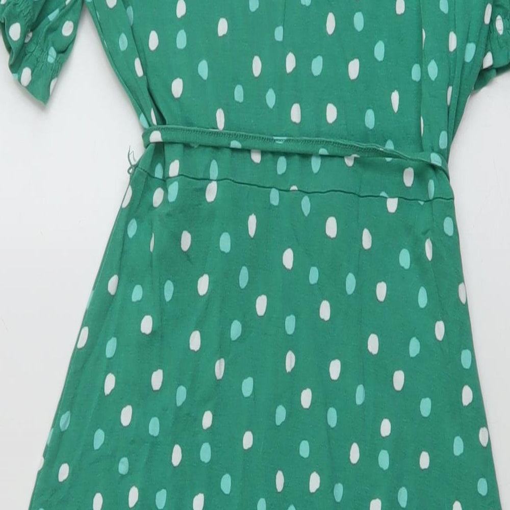 Marks and Spencer Womens Green Polka Dot Viscose A-Line Size 6 V-Neck Pullover