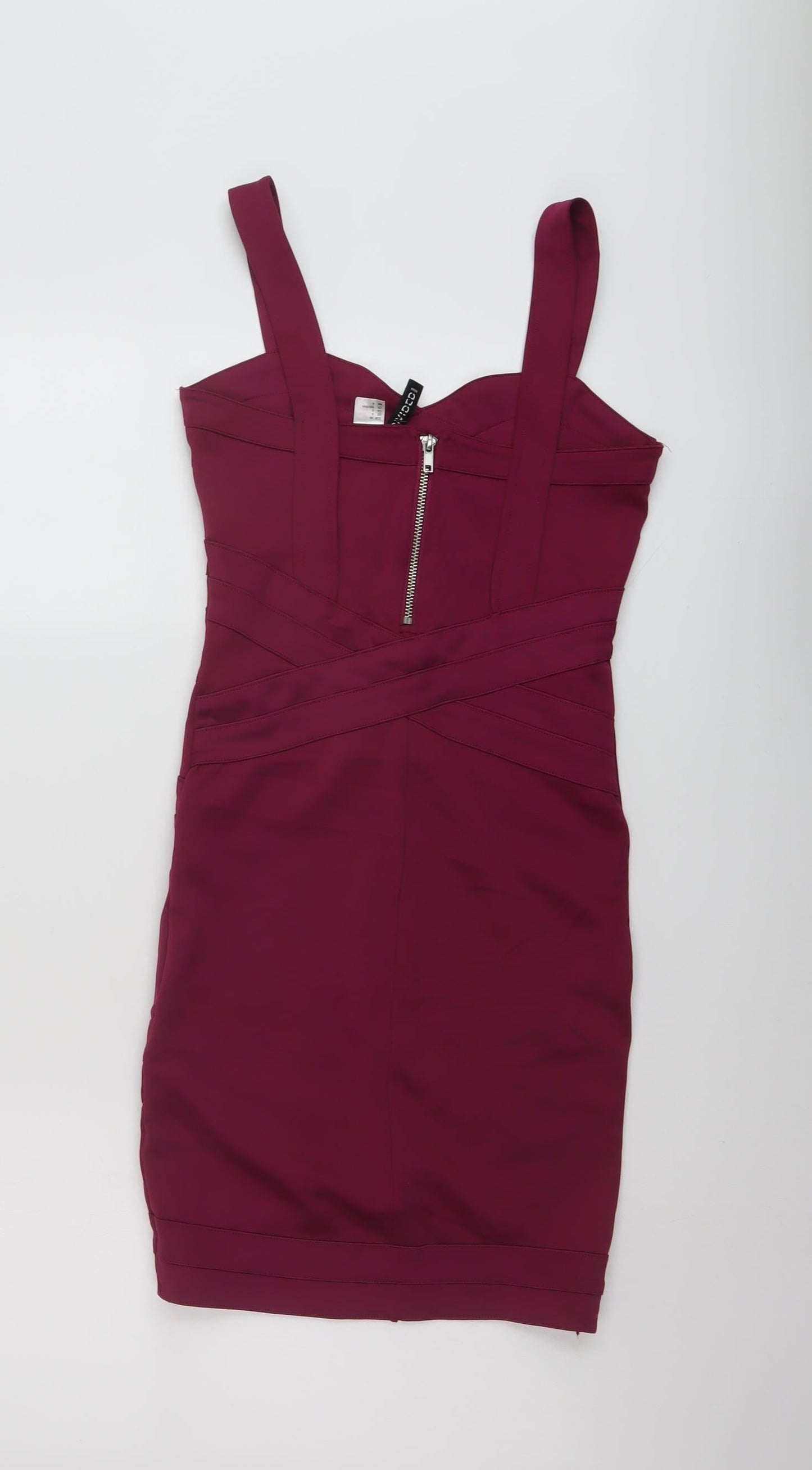 H&M Womens Purple Polyester Bodycon Size 8 Square Neck Zip
