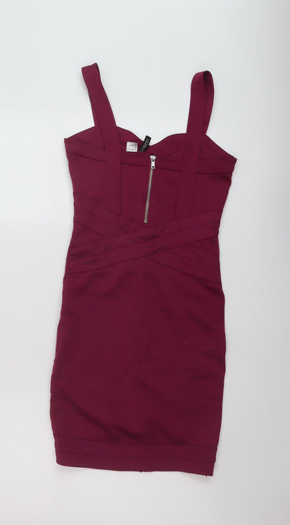 H&M Womens Purple Polyester Bodycon Size 8 Square Neck Zip