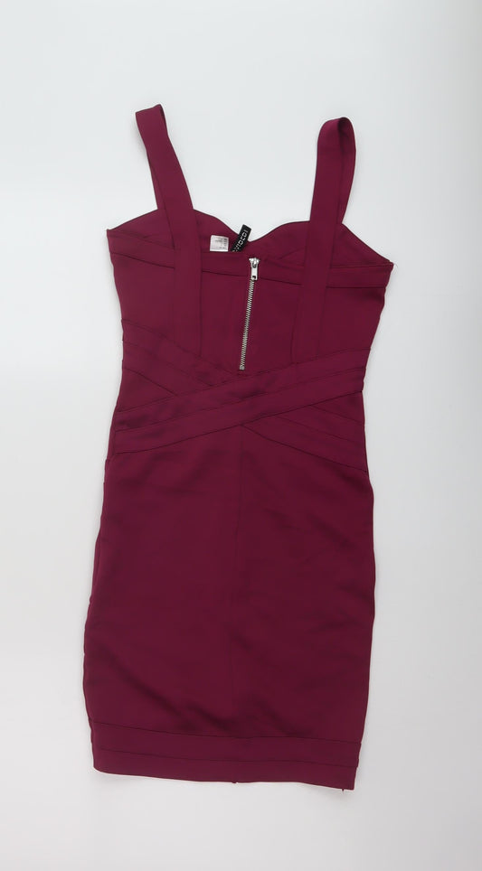 H&M Womens Purple Polyester Bodycon Size 8 Square Neck Zip