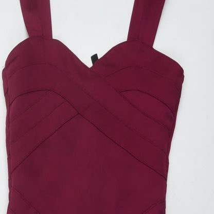 H&M Womens Purple Polyester Bodycon Size 8 Square Neck Zip