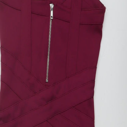 H&M Womens Purple Polyester Bodycon Size 8 Square Neck Zip