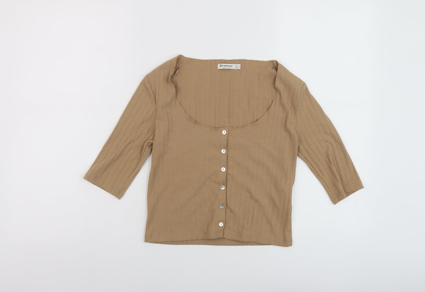 Stradivarius Womens Brown Polyester Cropped T-Shirt Size S Scoop Neck