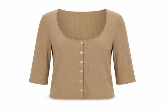 Stradivarius Womens Brown Polyester Cropped T-Shirt Size S Scoop Neck