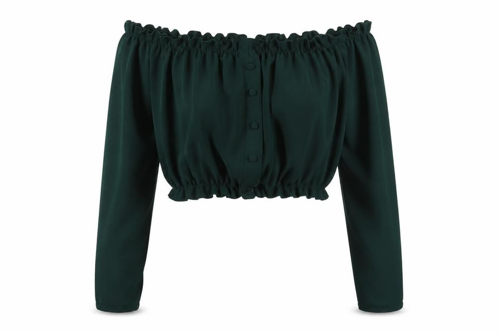 Womens UK Size 6 New Look Green Cropped Blouse