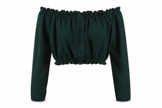 Womens UK Size 6 New Look Green Cropped Blouse