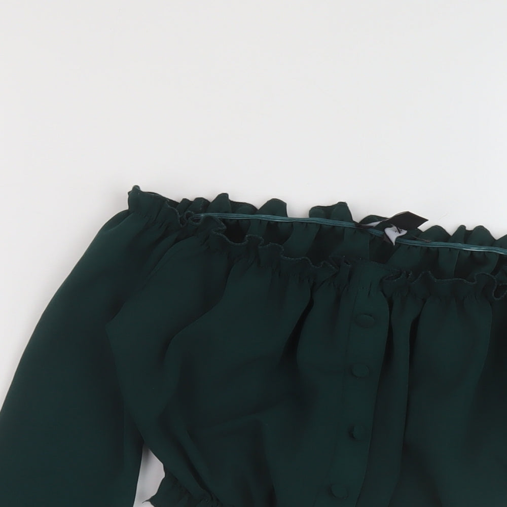Womens UK Size 6 New Look Green Cropped Blouse