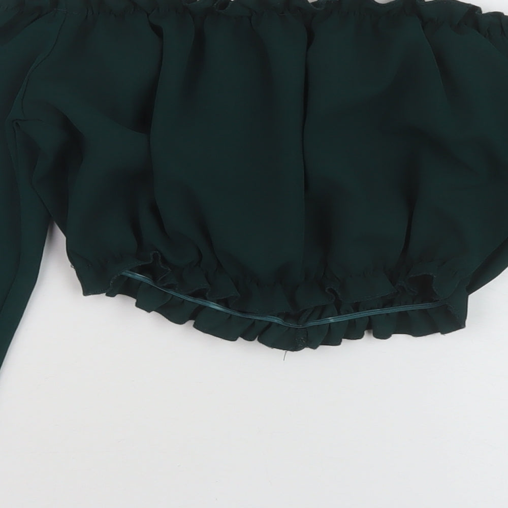Womens UK Size 6 New Look Green Cropped Blouse