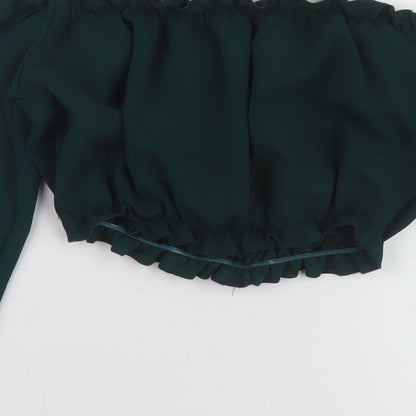 Womens UK Size 6 New Look Green Cropped Blouse