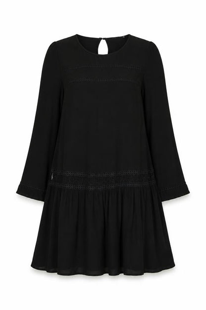 H&M Womens Black Viscose A-Line Size 8 Round Neck Button