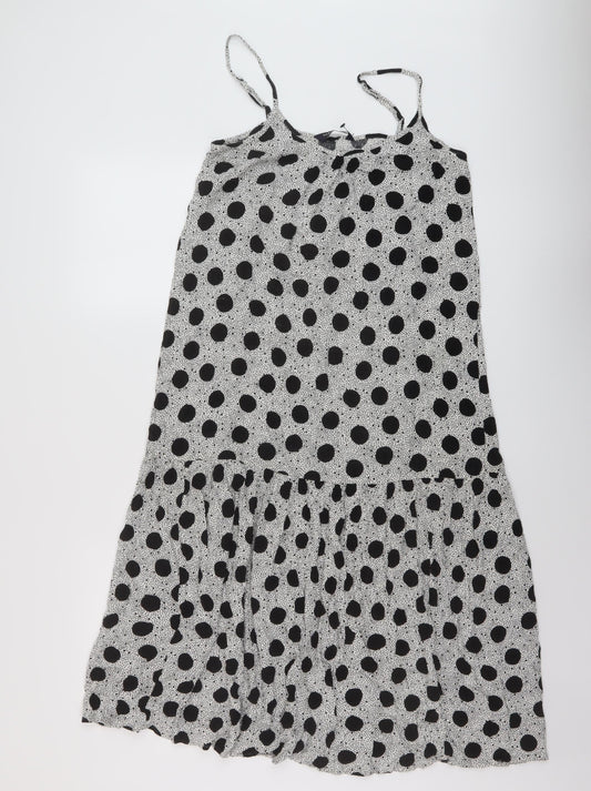Marks and Spencer Womens Black Polka Dot Viscose A-Line Size 10 Round Neck Pullover