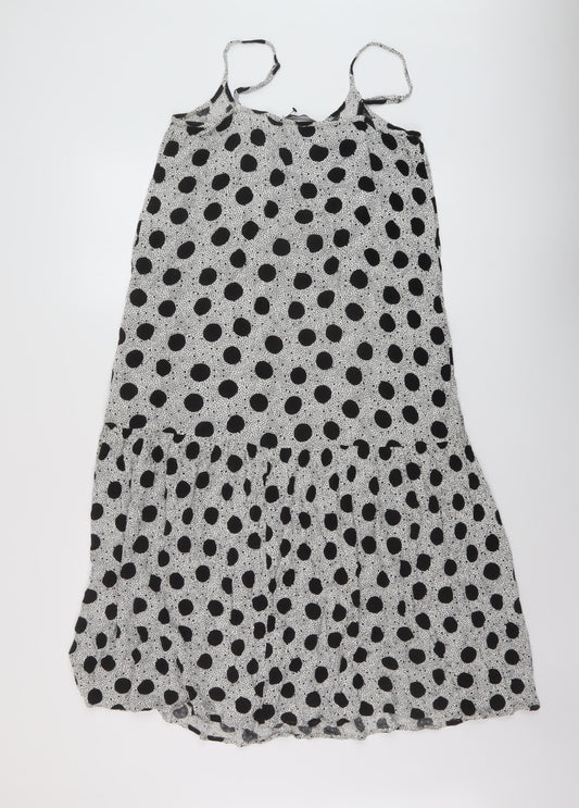 Marks and Spencer Womens Black Polka Dot Viscose A-Line Size 10 Round Neck Pullover