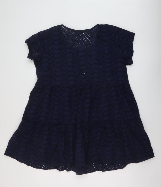 Yours Womens Blue Cotton A-Line Size 20 Round Neck Pullover