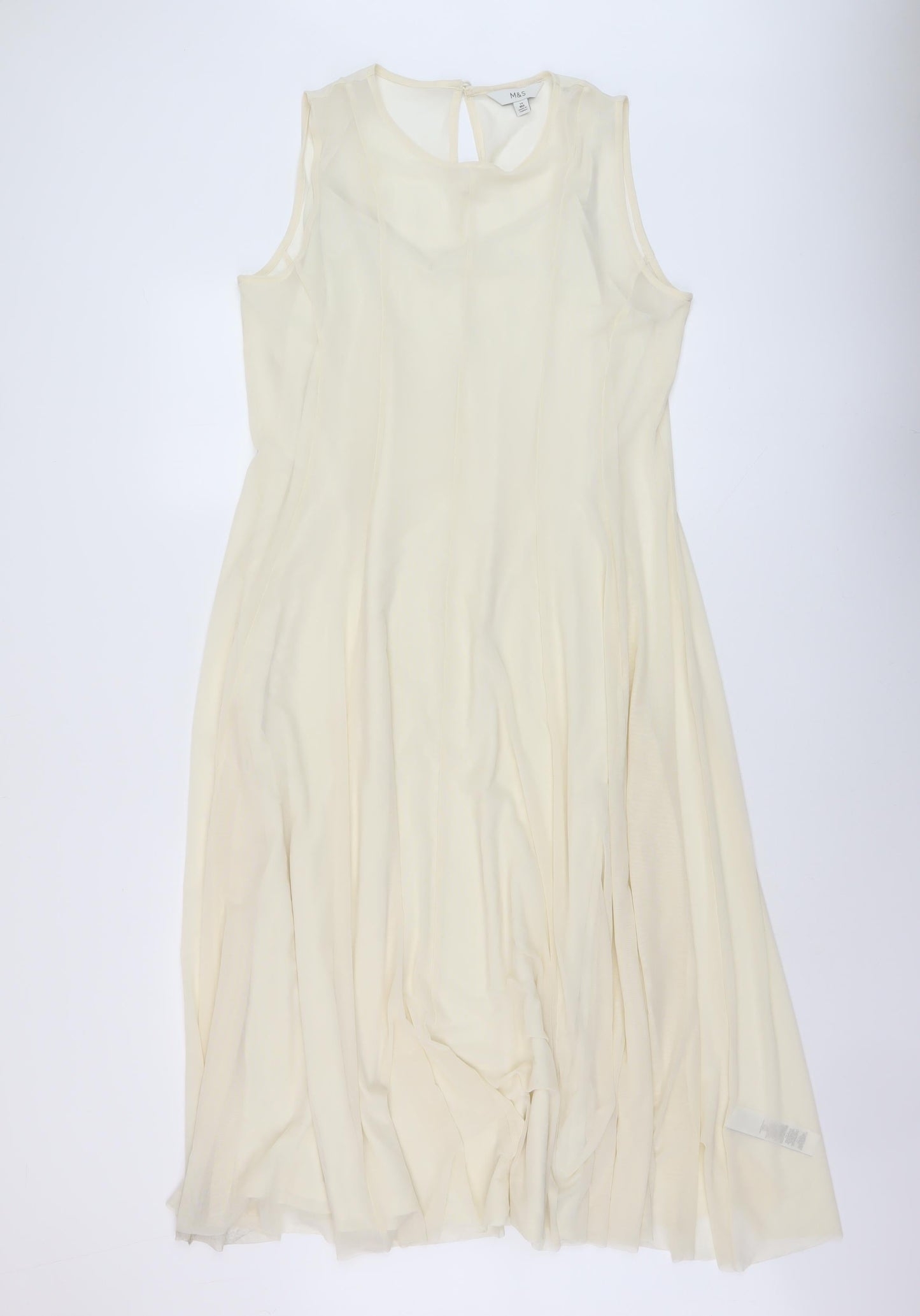 Marks and Spencer Womens Beige Polyester A-Line Size 14 Round Neck Button